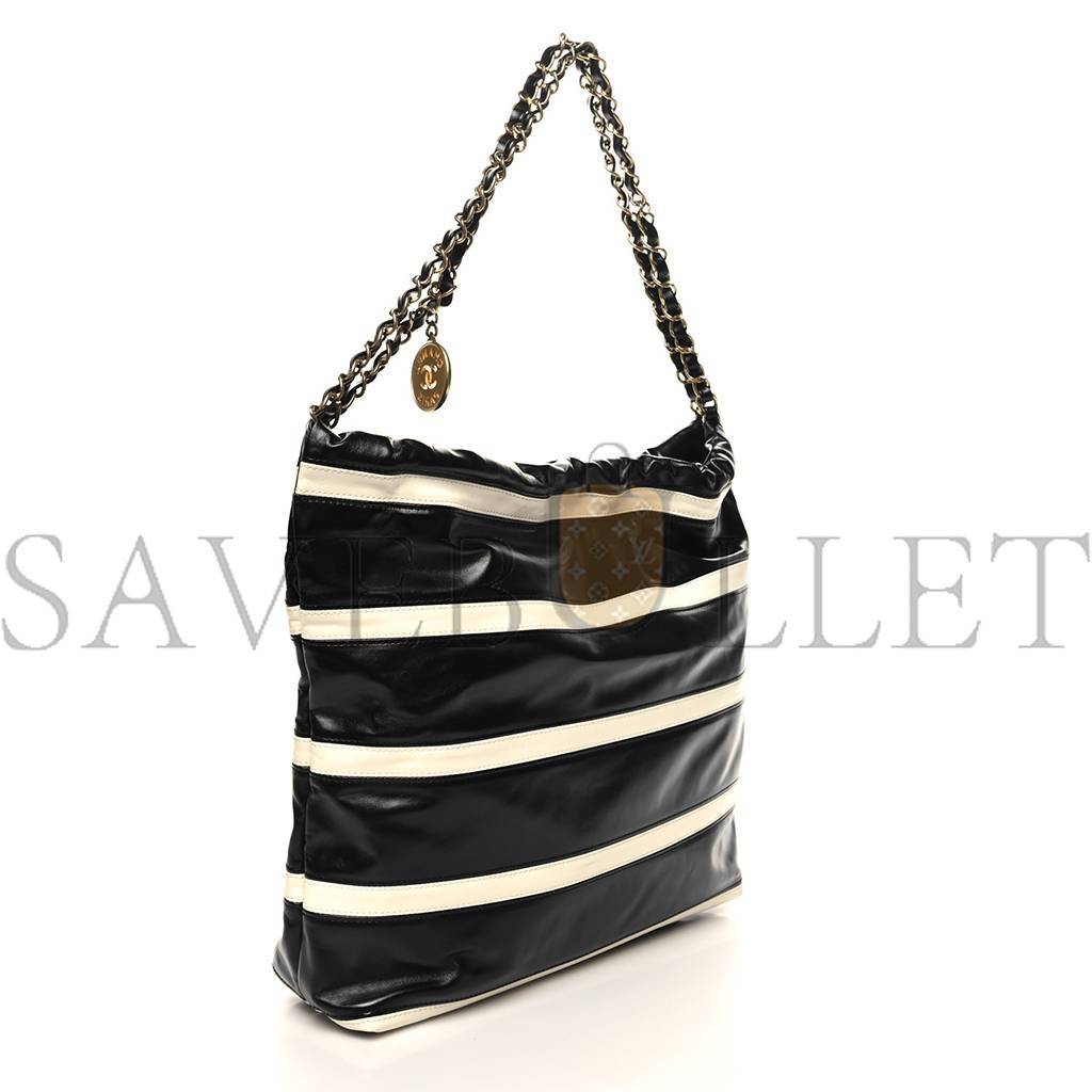 CHANEL MASTER SHINY CALFSKIN STRIPED SMALL CHANEL 22 BLACK WHITE AS3260 (37*35*7cm)